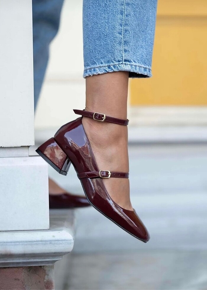 Bordo alçak topuklu ayakkabı - Görsel 2