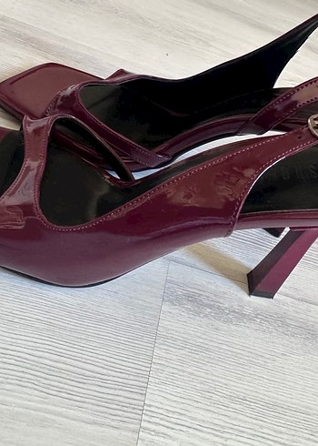 39 Beden bordo Renk Bordo Rugan Kemerli Stiletto Kadın Sandalet