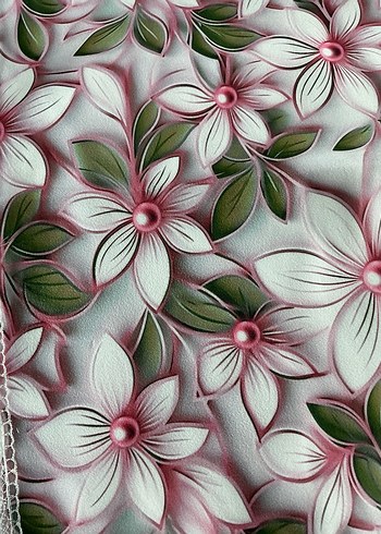 Dantel Detaylı Gri Beyaz Çiçekli masa örtüsü - Görsel 2