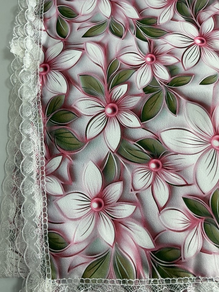 Dantel Detaylı Gri Beyaz Çiçekli masa örtüsü - Görsel 3