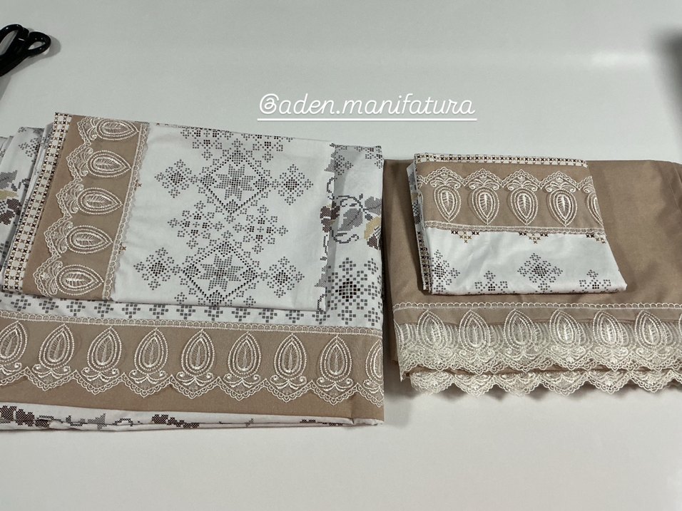 Nakışlı Beyaz ve Gri Nevresim Takımı çift kişilik - Görsel 2