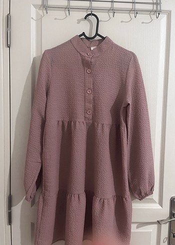 Düğmeli Pembe Midi Keten Tunik