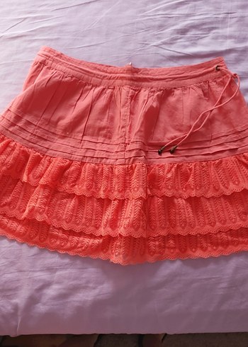 Pembe Fırfırlı Bohem Mini Etek
