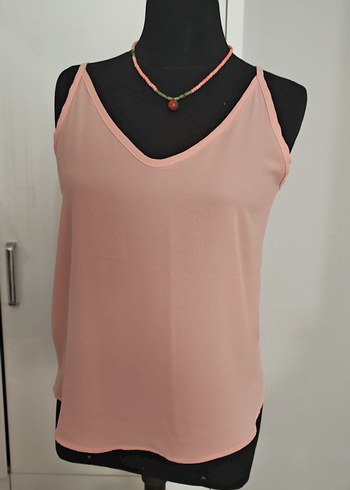 Pembe V Yaka Kolsuz Mini Bluz
