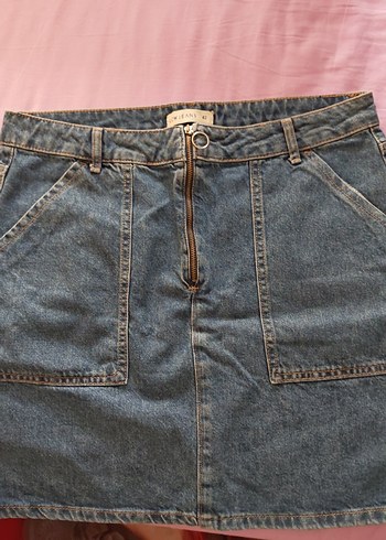 Fermuarlı Mavi Denim Midi Etek