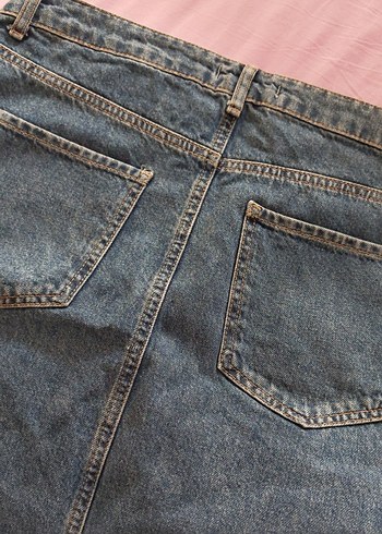 42 Beden Fermuarlı Mavi Denim Midi Etek