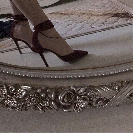 bordo süet bağlamalı stiletto