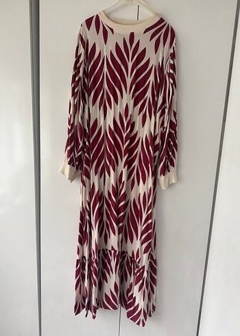 Bordo Desenli Piliseli Bohem uzun Elbise - Görsel 2