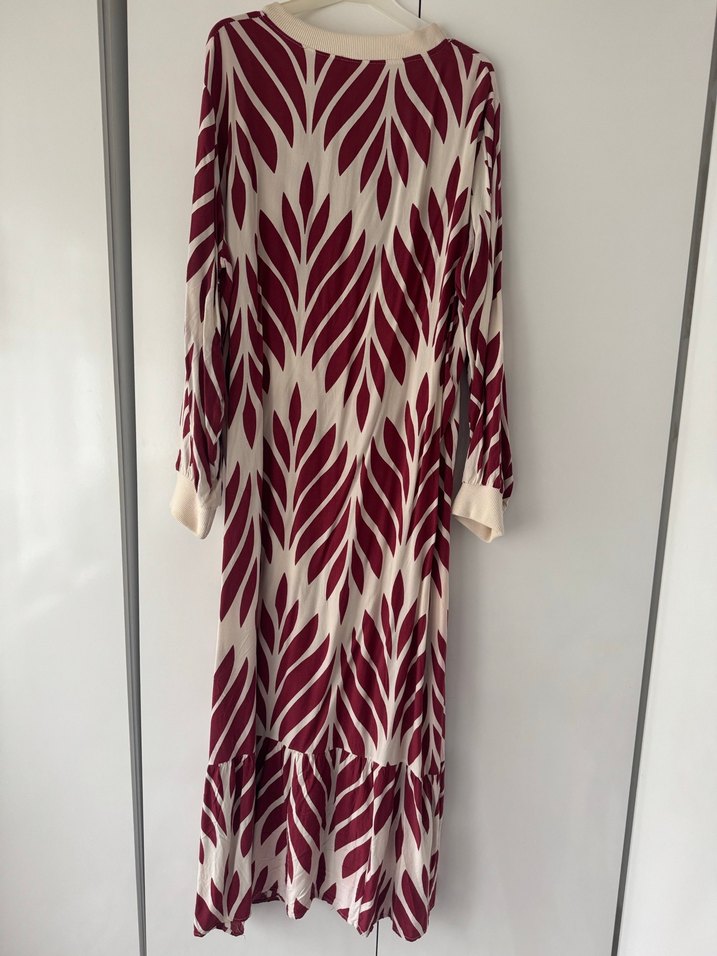 Bordo Desenli Piliseli Bohem uzun Elbise - Görsel 3