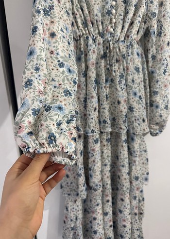 Uzun Kollu Bohem Çiçekli Kadın Elbise - Görsel 3