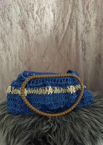 Mavi Örgü Bohem Kadın Çanta - Görsel 2
