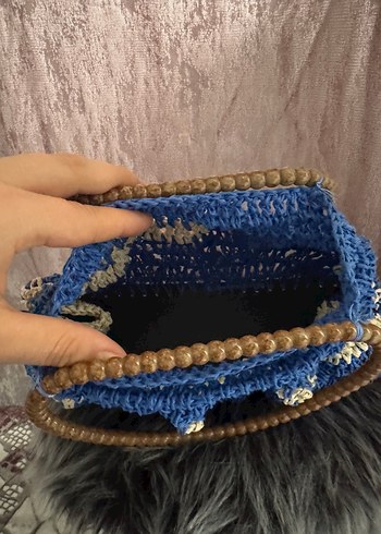 Mavi Örgü Bohem Kadın Çanta - Görsel 3