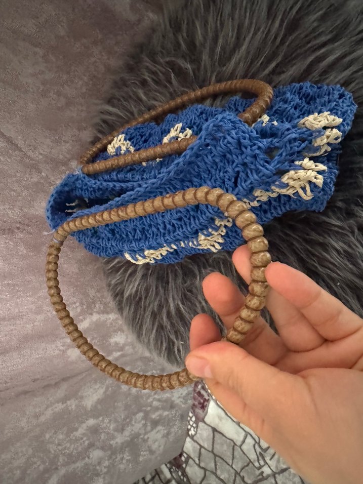 Mavi Örgü Bohem Kadın Çanta - Görsel 4