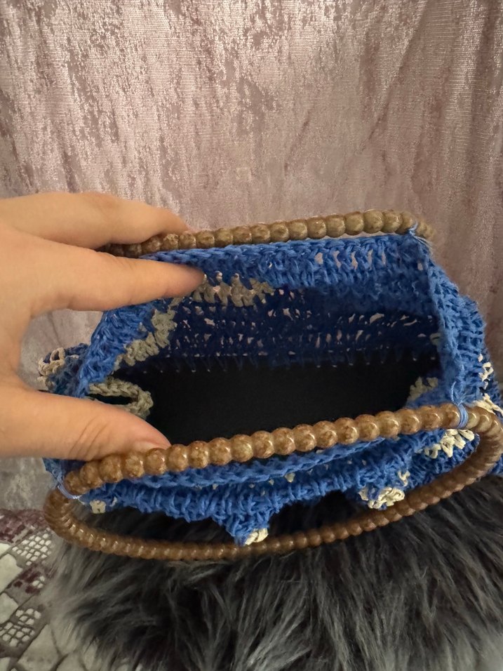 Mavi Örgü Bohem Kadın Çanta - Görsel 3