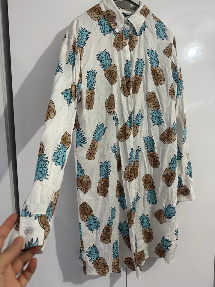 Ananas Desenli Uzun Kollu Kadın Gömlek - Görsel 2