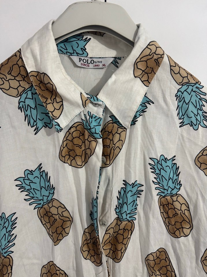 Ananas Desenli Uzun Kollu Kadın Gömlek - Görsel 3