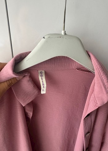 Düğmeli Pudra Pembe Kadın Uzun Keten Kaban - Görsel 3