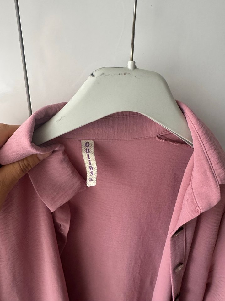 Düğmeli Pudra Pembe Kadın Uzun Keten Kaban - Görsel 3