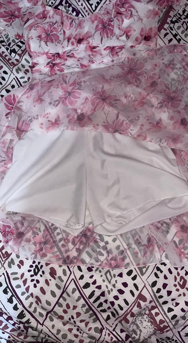 Pembe Çiçek Desenli Dantel Detaylı Uzun Elbise - Görsel 2