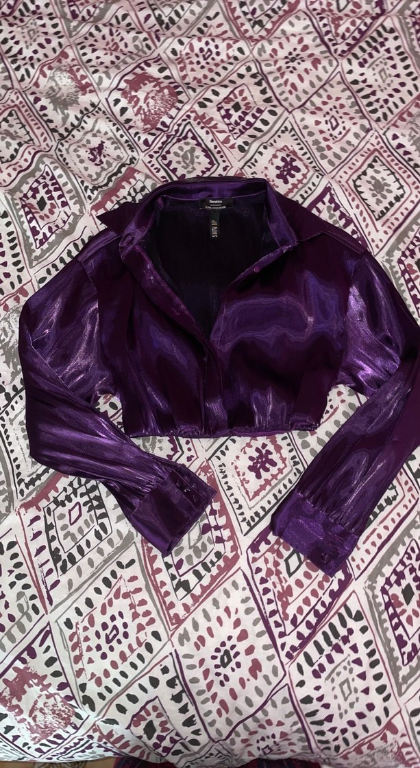 Parlak Mor Kadın Bomber gömlek - Görsel 2