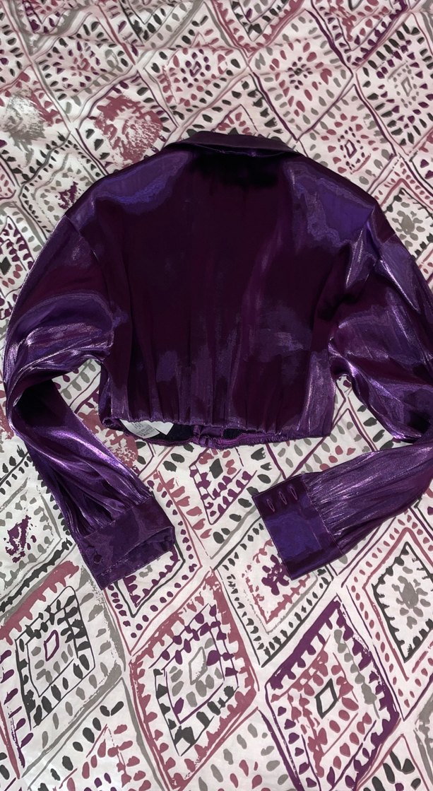 Parlak Mor Kadın Bomber gömlek - Görsel 4