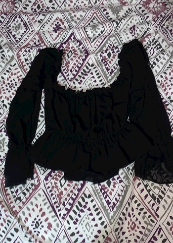 Uzun Kollu Siyah Mini Fırfırlı Bluz - Görsel 4