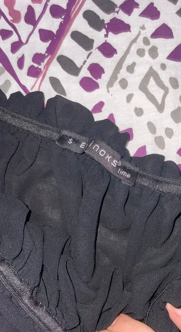 Uzun Kollu Siyah Mini Fırfırlı Bluz - Görsel 3