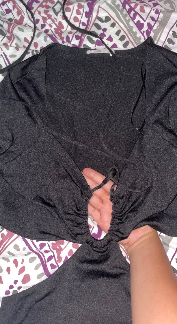 Uzun Kollu Siyah Gotik V Yaka Elbise - Görsel 2