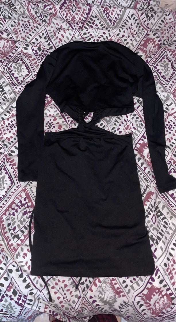 Uzun Kollu Siyah Gotik V Yaka Elbise - Görsel 4