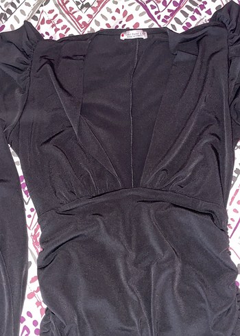 Siyah Drapeli V Yakalı Midi Elbise - Görsel 3