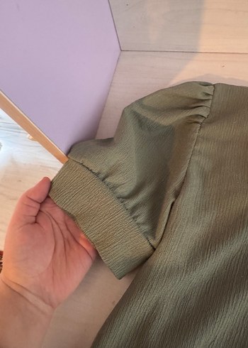 Kadın Haki Kısa Kollu Rahat Bluz - Görsel 3