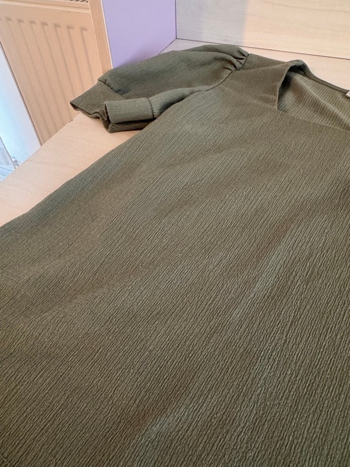 Kadın Haki Kısa Kollu Rahat Bluz - Görsel 2