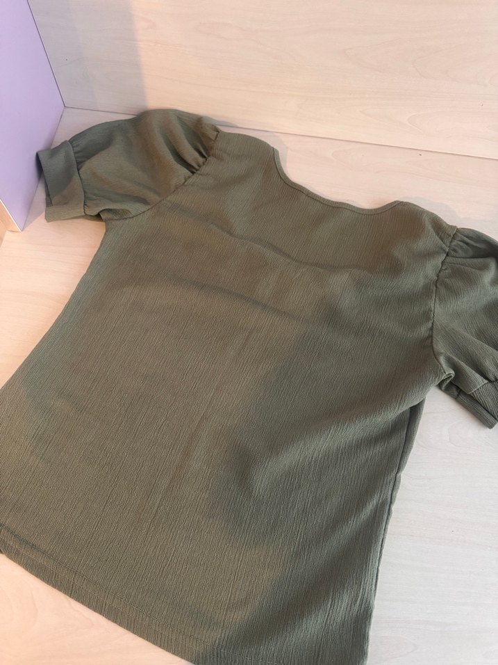 Kadın Haki Kısa Kollu Rahat Bluz - Görsel 4