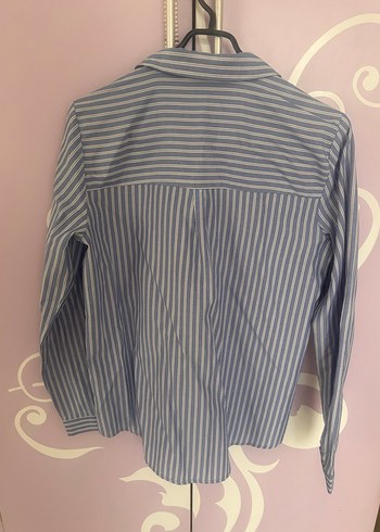 Mavi Çizgili Pamuk Kadın Gömlek - Görsel 5