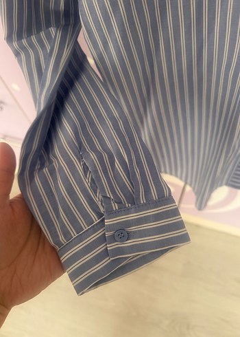 Mavi Çizgili Pamuk Kadın Gömlek - Görsel 3