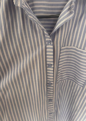 Mavi Çizgili Pamuk Kadın Gömlek - Görsel 2