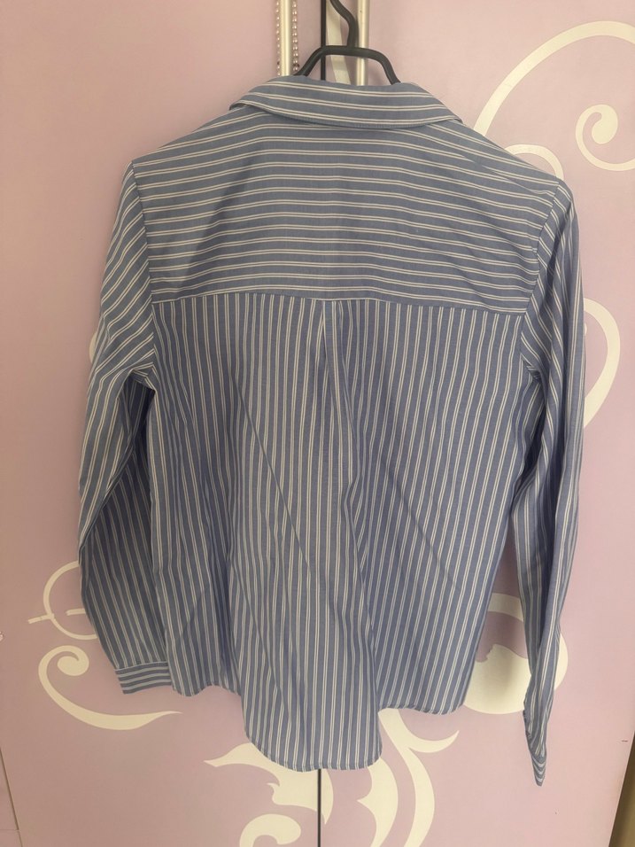 Mavi Çizgili Pamuk Kadın Gömlek - Görsel 5