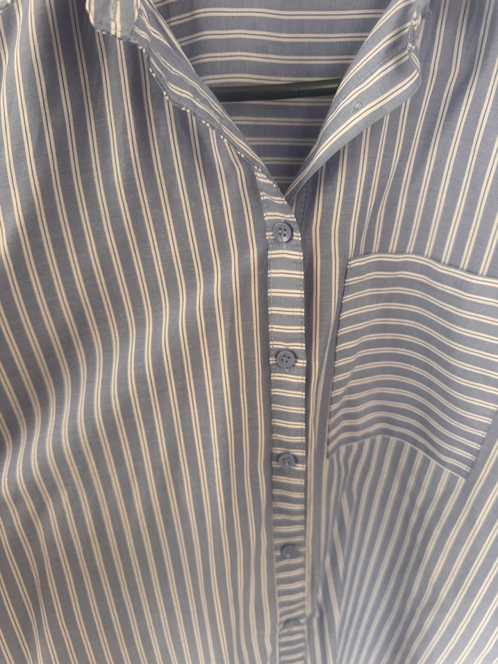 Mavi Çizgili Pamuk Kadın Gömlek - Görsel 2