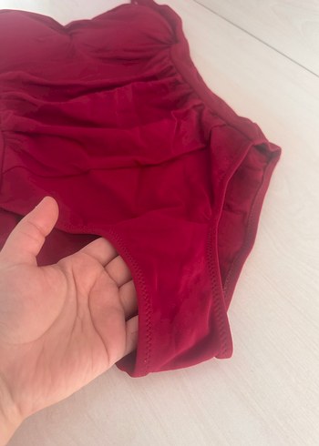 Bordo  Drapeli İnce Askılı Mayo - Görsel 5