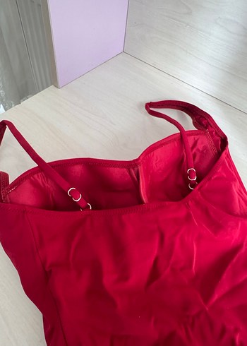 Bordo  Drapeli İnce Askılı Mayo - Görsel 3