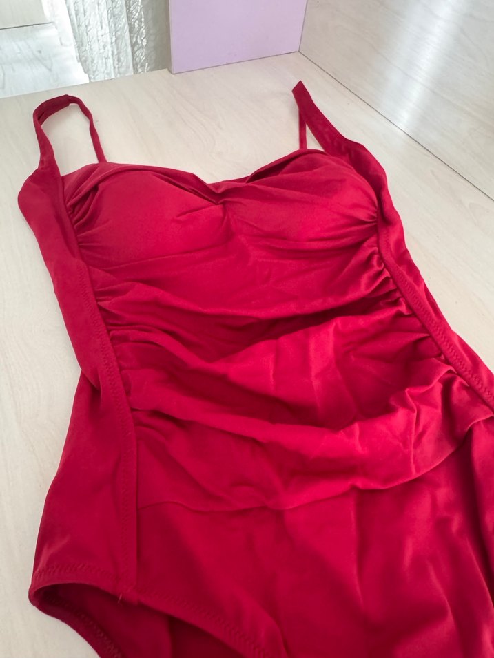 Bordo  Drapeli İnce Askılı Mayo - Görsel 4