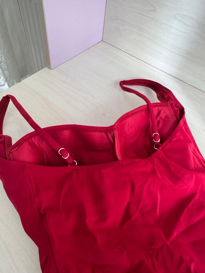 Bordo  Drapeli İnce Askılı Mayo - Görsel 3