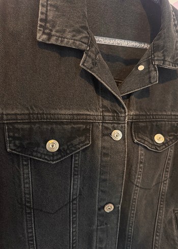Siyah Kadın Kot  Ceket, Düğmeli, Normal Boy - Görsel 2