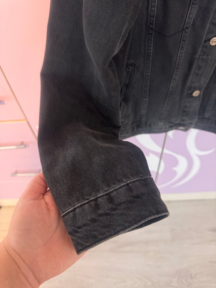 Siyah Kadın Kot  Ceket, Düğmeli, Normal Boy - Görsel 4