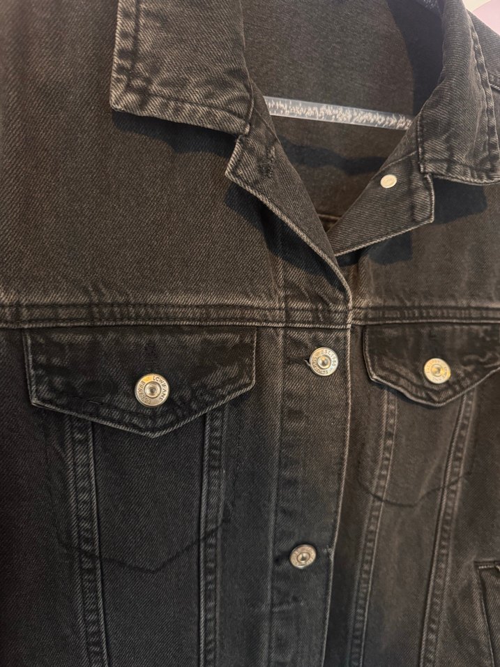 Siyah Kadın Kot  Ceket, Düğmeli, Normal Boy - Görsel 2