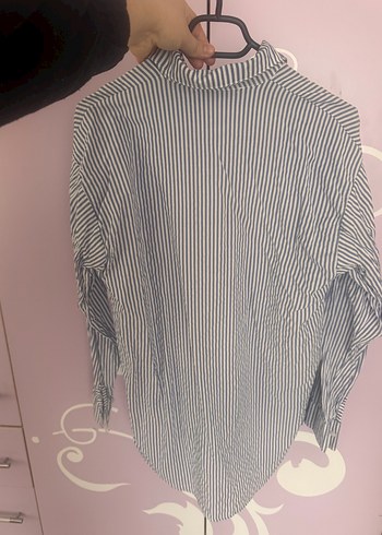 Çizgili Mavi Uzun Kollu Kadın Gömlek - Görsel 5