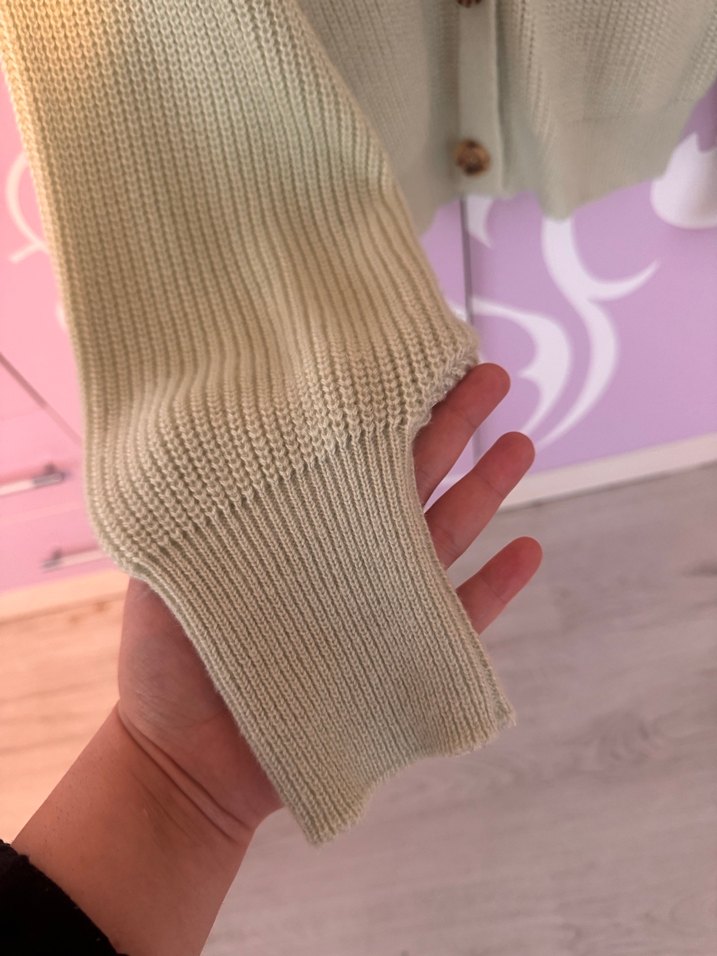 Su Yeşili Triko V Yaka Kadın Hırka - Görsel 2