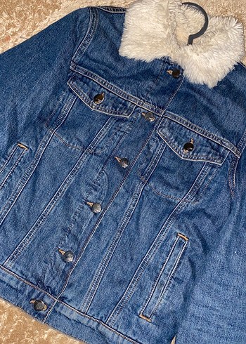 İçi Kürk Mavi Kadın Kot Ceket - Görsel 15