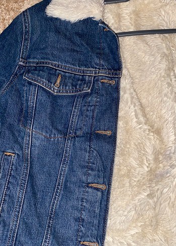 İçi Kürk Mavi Kadın Kot Ceket - Görsel 9