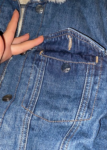 İçi Kürk Mavi Kadın Kot Ceket - Görsel 6